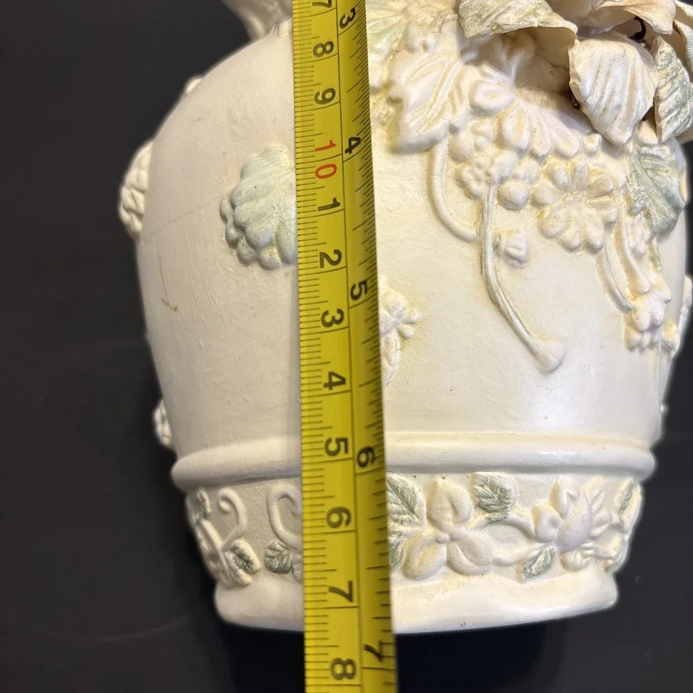 Capodimonte Porcelain Floral Pitcher Vase Reticulated Scalloped 7